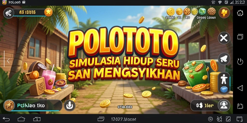 Screenshot gameplay POLOTOTO menampilkan karakter dalam simulasi kehidupan yang dinamis.