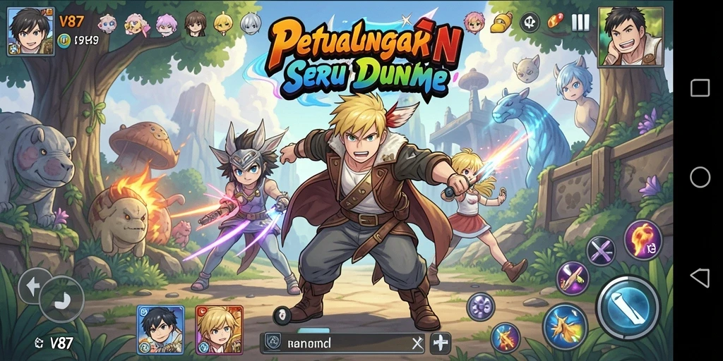 Screenshot gameplay <strong>V87</strong> menampilkan aksi seru dan karakter anime yang menawan.