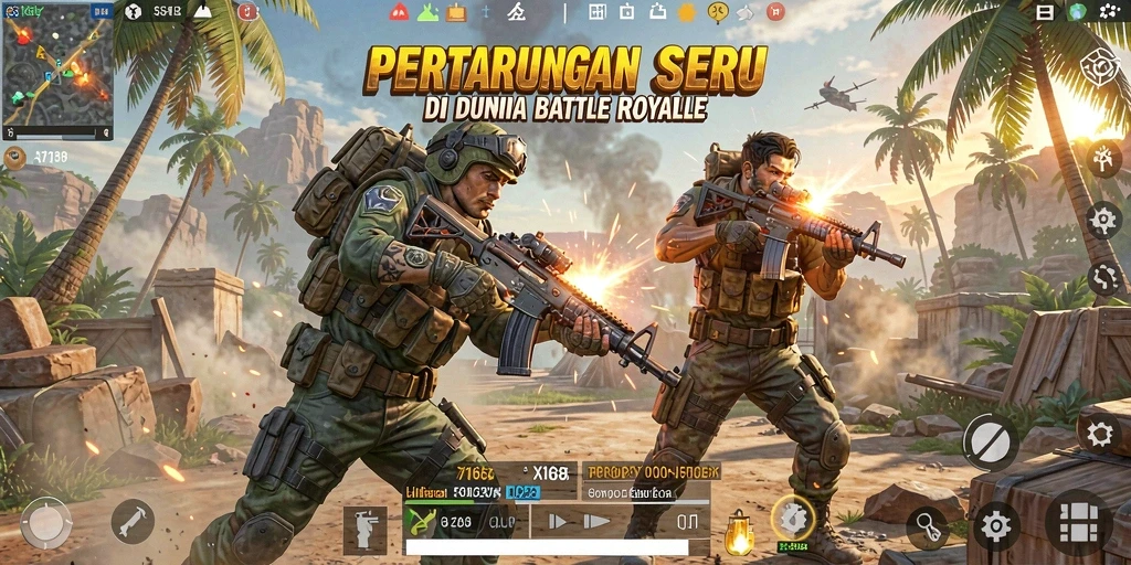 Screenshot gameplay X168 yang menampilkan aksi Battle Royale yang mendebarkan.